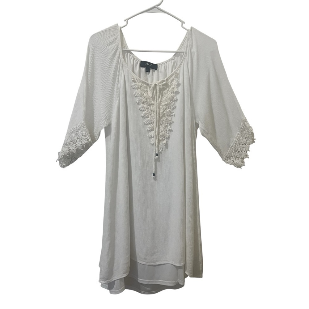 NAIF white Tunic Dress with Lace Sleeves